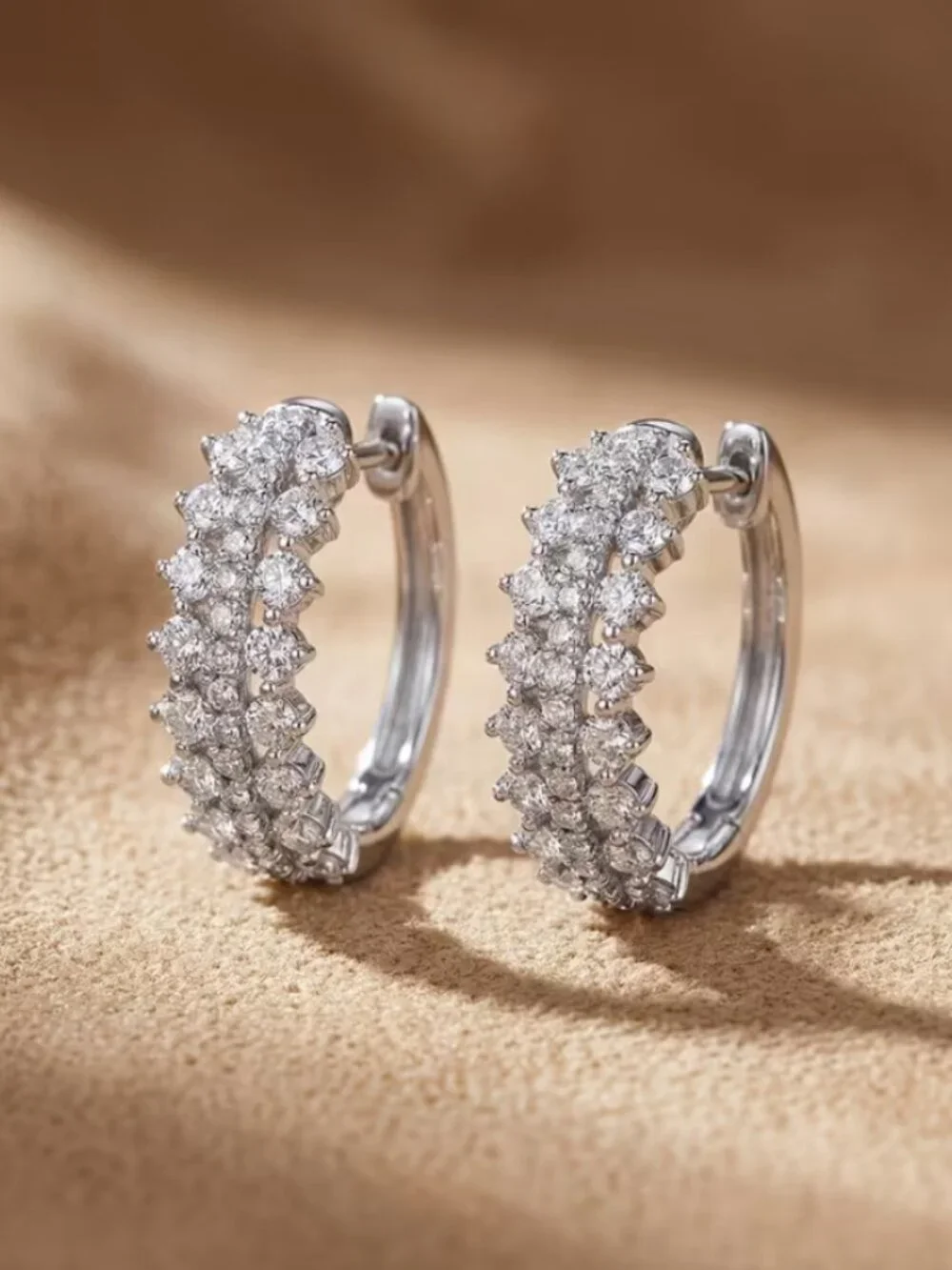 14K White Gold Womens Small 2ct Diamond Hoop Earrings New 14 K Silver Jewelry